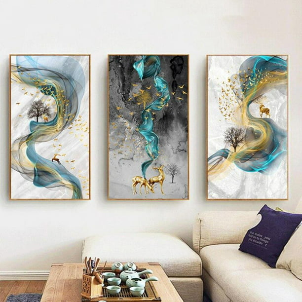 Abstract Golden Deer Paintings Wall Pictures Modern Canvas Painting Blue Poster